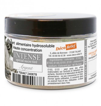 Colorant Alimentaire Hydrosoluble en Poudre pour Sucre Tiré - Effet Métal Argent - 50g